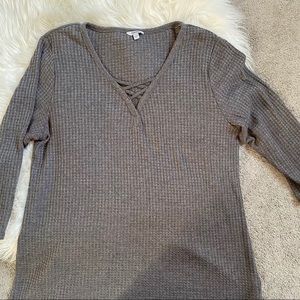 Sonoma Oversized Gray V- Neck 3/4 Sleeve Sweater